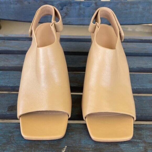 Vince Niara Tan Leather Slingback Block Heel Square Open Toe Sandal Women 9.5M - Picture 4 of 11